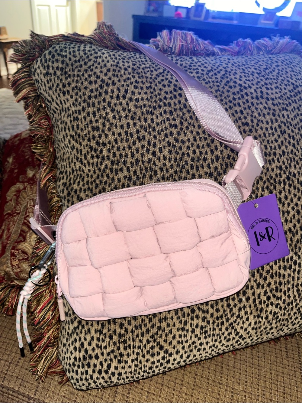Iris & Rainbow Light Pink Quilted Crossbody